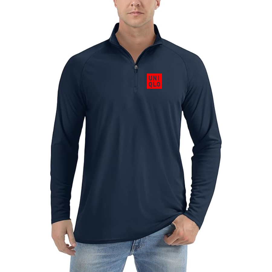 Men's Uniqlo Logo  Lightweight Quarter-Zip Athletic Shirt Long Sleeve Performance Wear