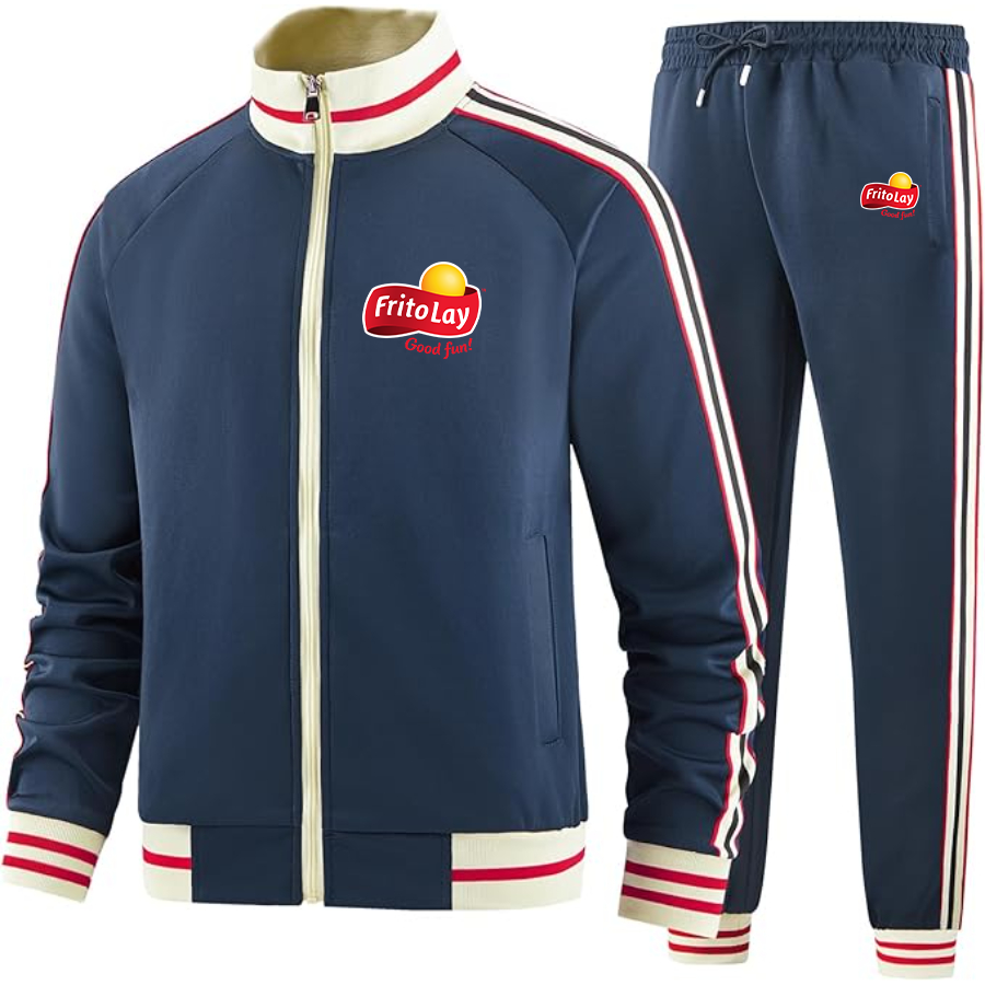 Men's Frito Lay Two Piece Designer Tracksuit with Bold Striped Accents and Zippered Front Elevated Athletic Wear