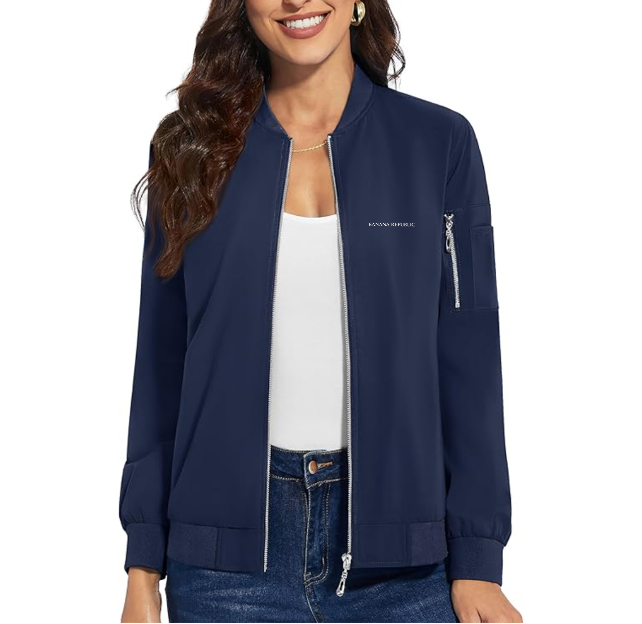 Women's Banana Republic Premium Bomber Jacket with Polished Detailing and Functional Sleeve Pocket Modern Luxury Outerwear