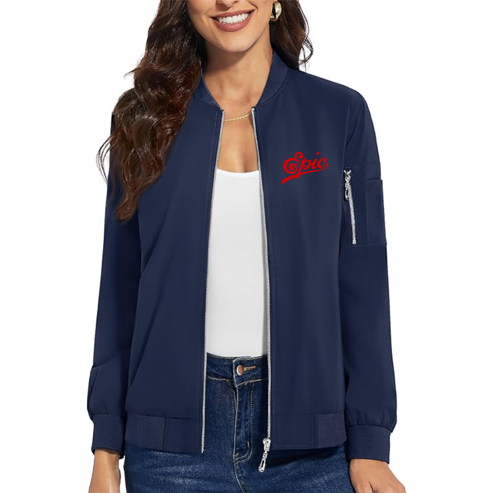 Women's Epic Records Premium Bomber Jacket with Polished Detailing and Functional Sleeve Pocket Modern Luxury Outerwear