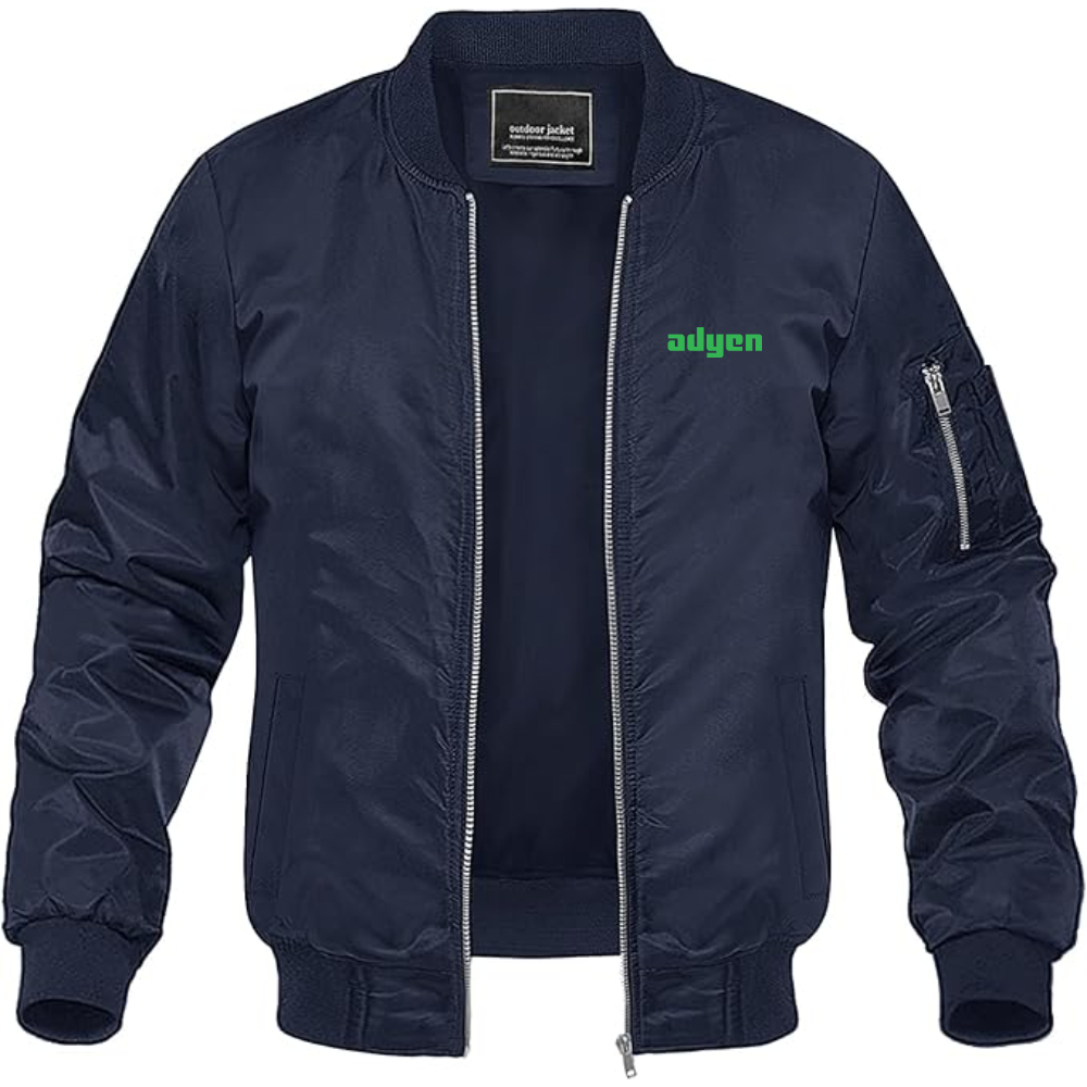 Men's Adyen Logo Lightweight Bomber Jacket Windbreaker Softshell Varsity Jacket Coat
