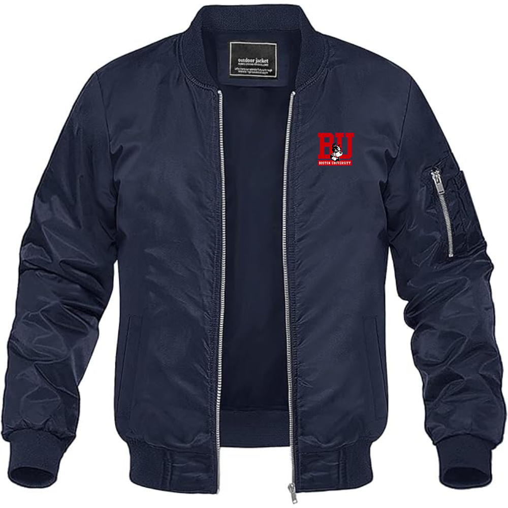 Men's Boston University Terriers Lightweight Bomber Jacket Windbreaker Softshell Varsity Jacket Coat