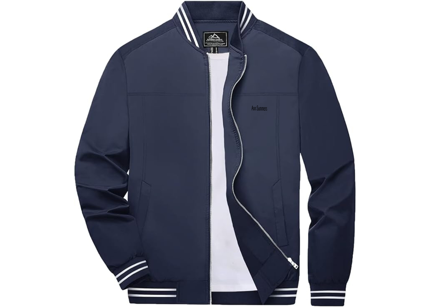 Men's Ann Summers Lightweight Zip-Up Bomber Jacket with Ribbed Collar and Cuffs Versatile Casual Outerwear