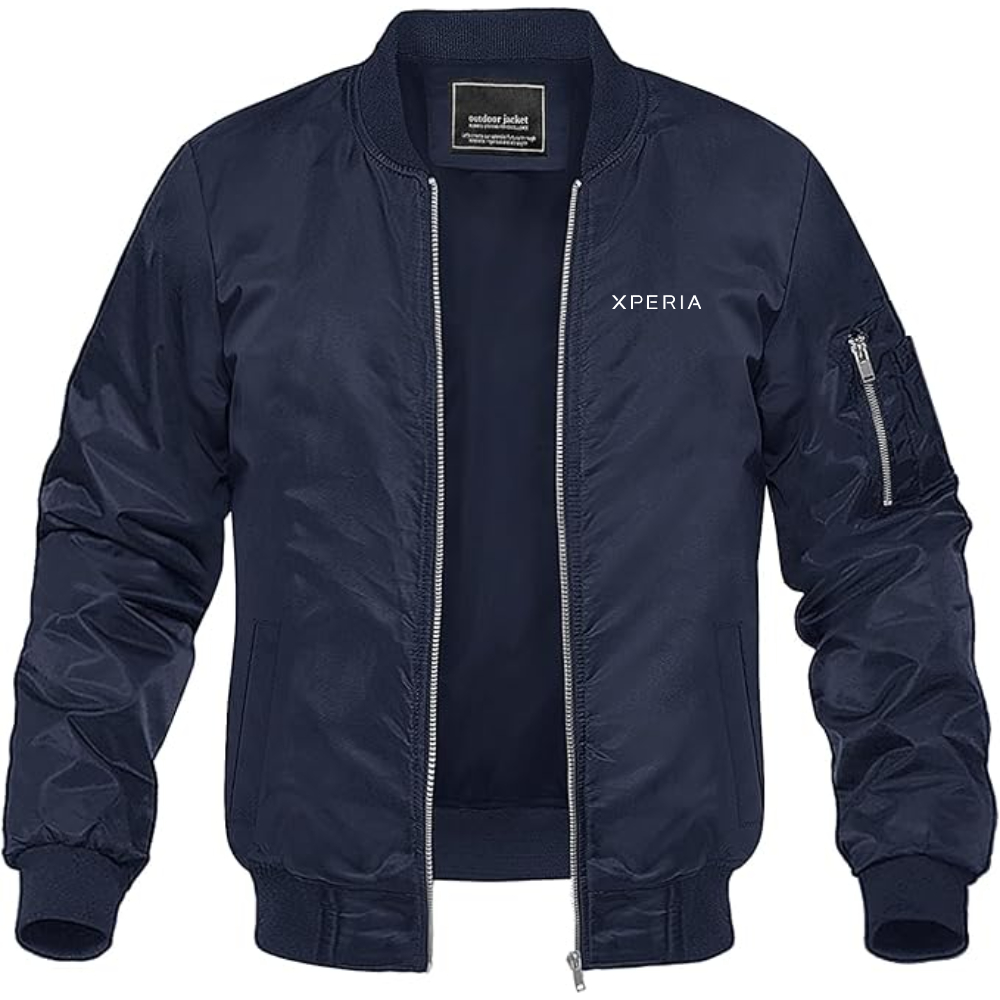 Men's Xperia Logo Lightweight Bomber Jacket Windbreaker Softshell Varsity Jacket Coat