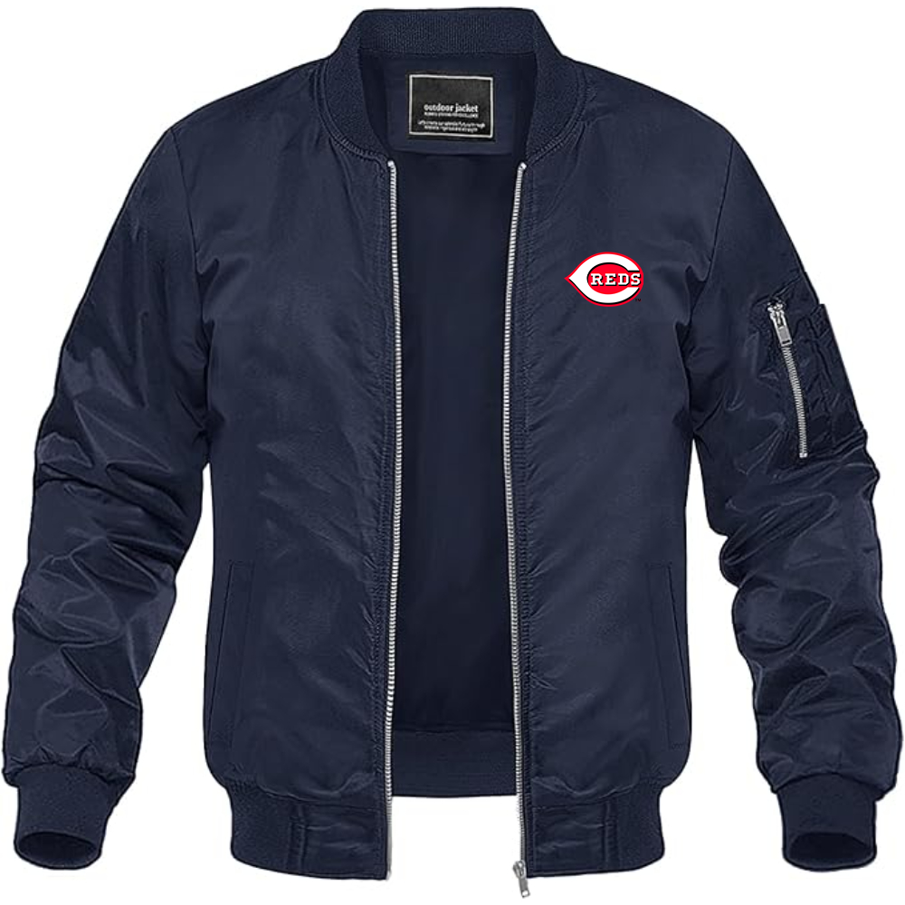 Men's Cincinnati Reds Logo Lightweight Bomber Jacket Windbreaker Softshell Varsity Jacket Coat