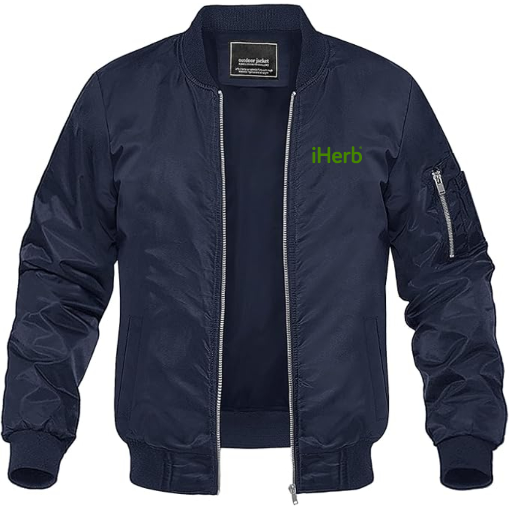 Men's iHerb Logo Lightweight Bomber Jacket Windbreaker Softshell Varsity Jacket Coat