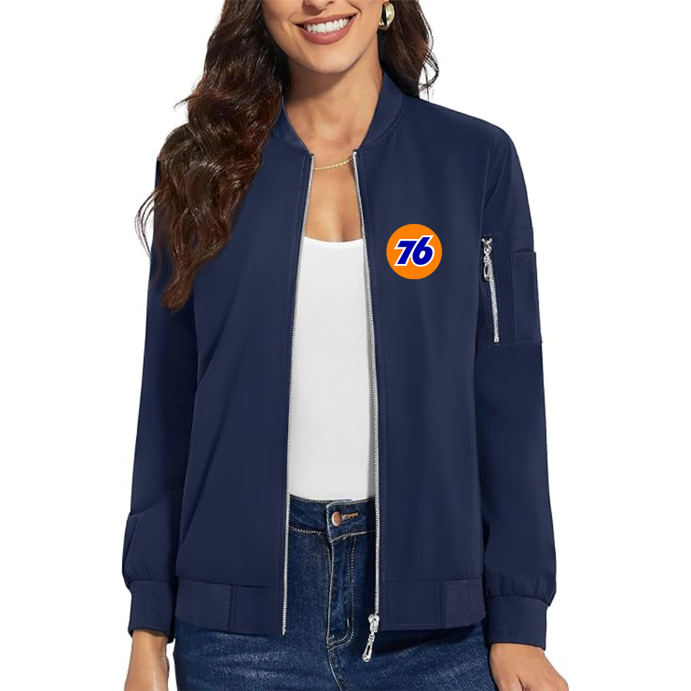 Women's 76 Gas Station  Premium Bomber Jacket with Polished Detailing and Functional Sleeve Pocket Modern Luxury Outerwear