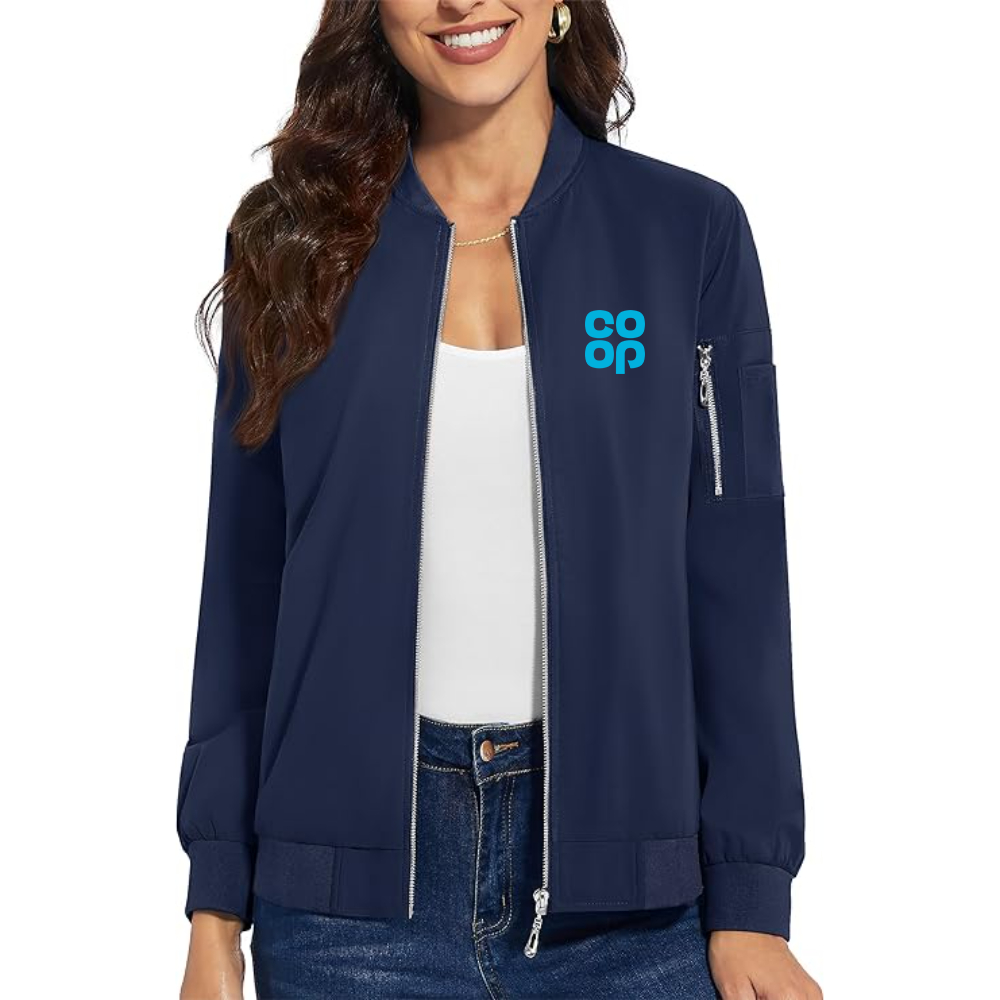 Women's  CoOp Premium Bomber Jacket with Polished Detailing and Functional Sleeve Pocket Modern Luxury Outerwear