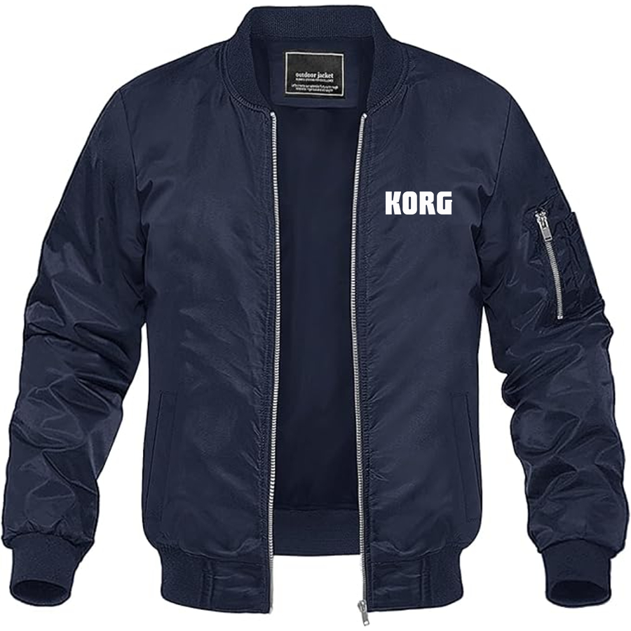 Men's Korg Logo  Lightweight Bomber Jacket Windbreaker Softshell Varsity Jacket Coat