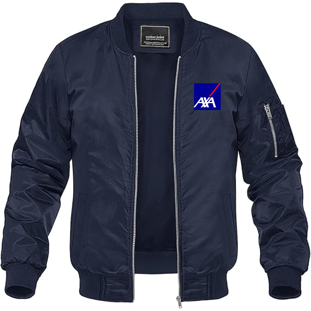 Men's Axa Logo Lightweight Bomber Jacket Windbreaker Softshell Varsity Jacket Coat