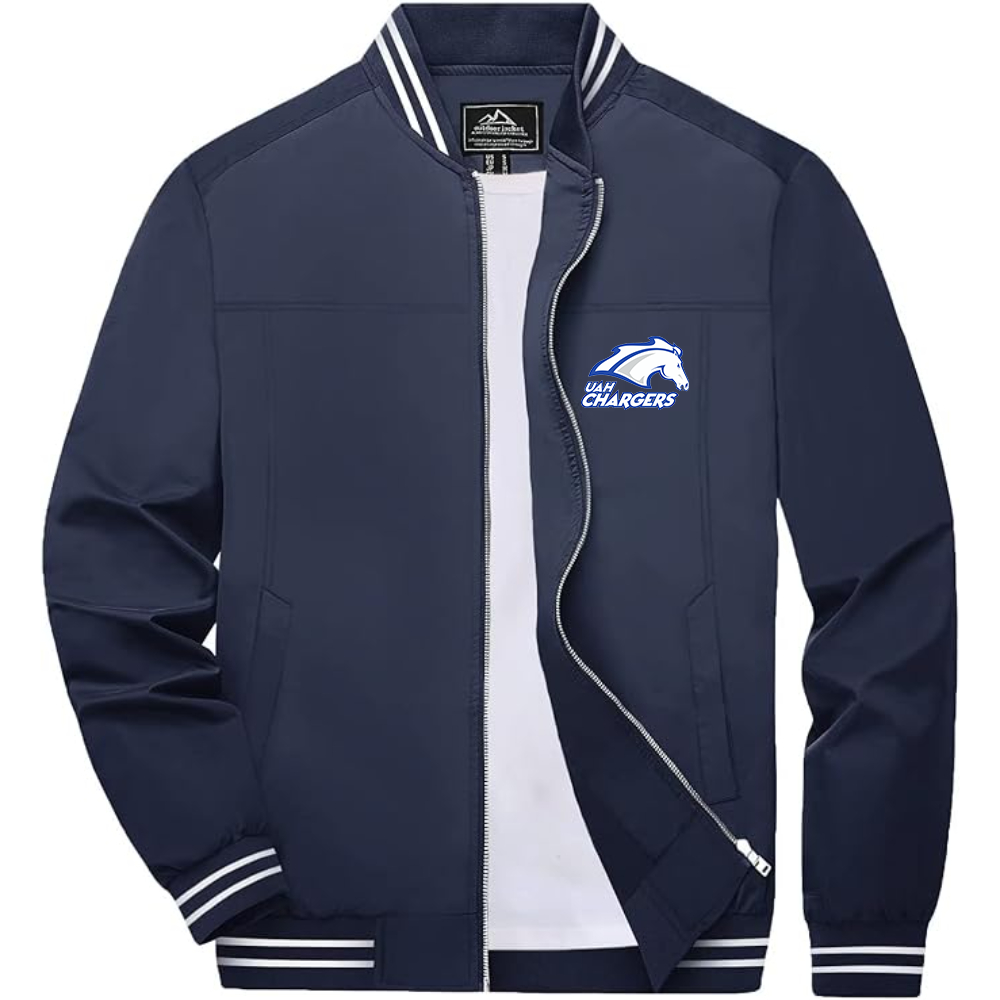 Men's Alabama Huntsville Chargers Lightweight Zip-Up Bomber Jacket with Ribbed Collar and Cuffs Versatile Casual Outerwear