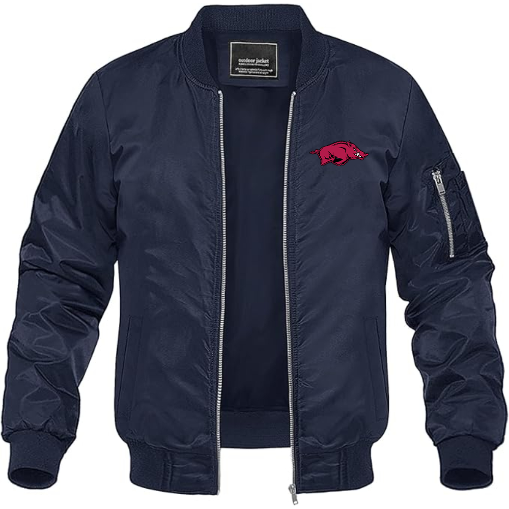 Men's Arkansas Razorbacks Lightweight Bomber Jacket Windbreaker Softshell Varsity Jacket Coat