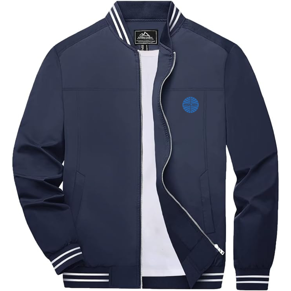 Men's Pan Am  Lightweight Zip-Up Bomber Jacket with Ribbed Collar and Cuffs Versatile Casual Outerwear