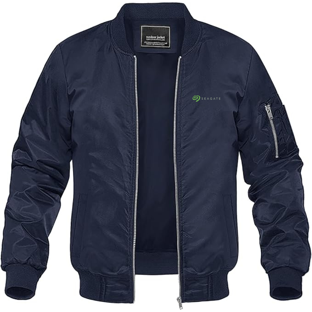 Men's Seagate Logo  Lightweight Bomber Jacket Windbreaker Softshell Varsity Jacket Coat