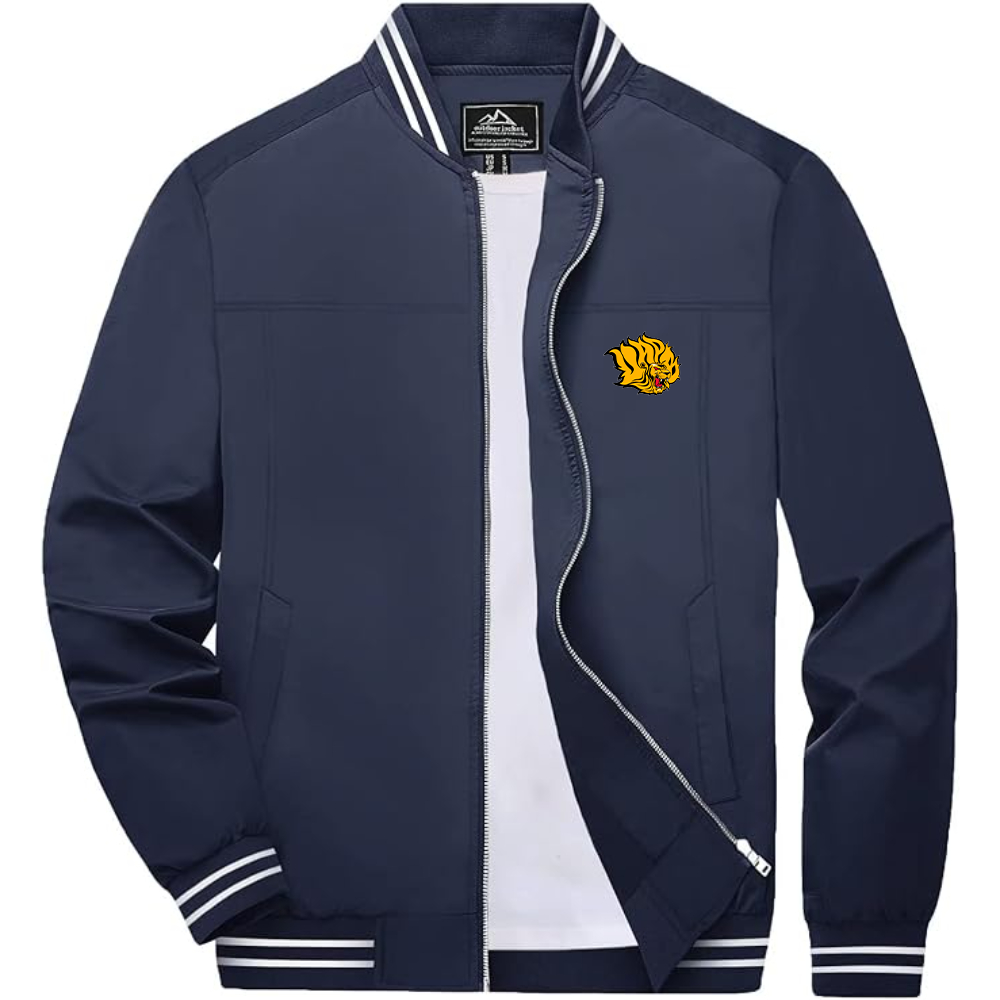 Men's  Arkansas PB Golden Lions Lightweight Zip-Up Bomber Jacket with Ribbed Collar and Cuffs Versatile Casual Outerwear