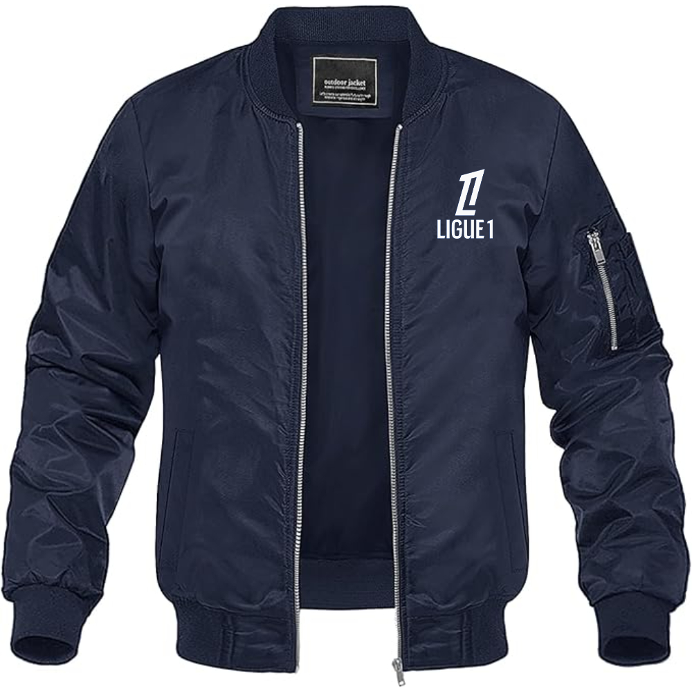 Men's Ligue 1 Logo Lightweight Bomber Jacket Windbreaker Softshell Varsity Jacket Coat