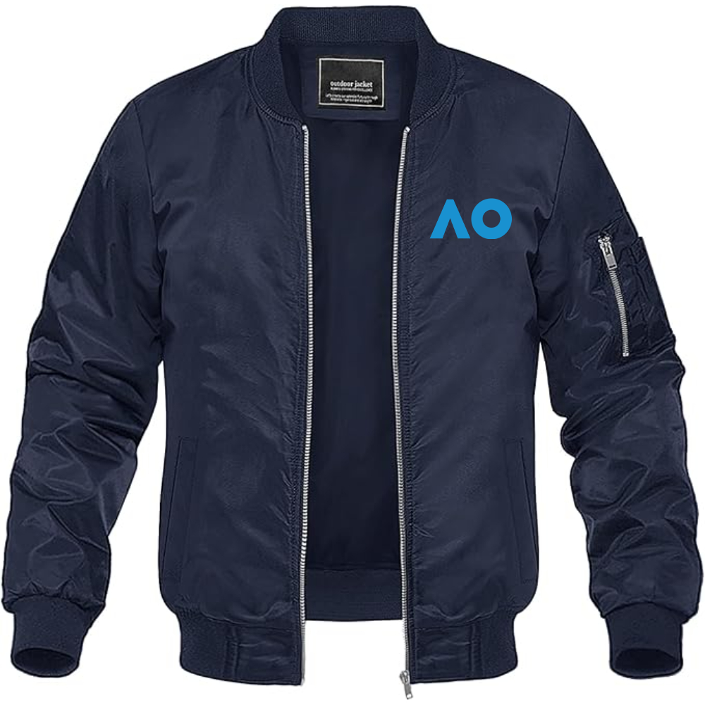 Men's Australian Open Logo Lightweight Bomber Jacket Windbreaker Softshell Varsity Jacket Coat
