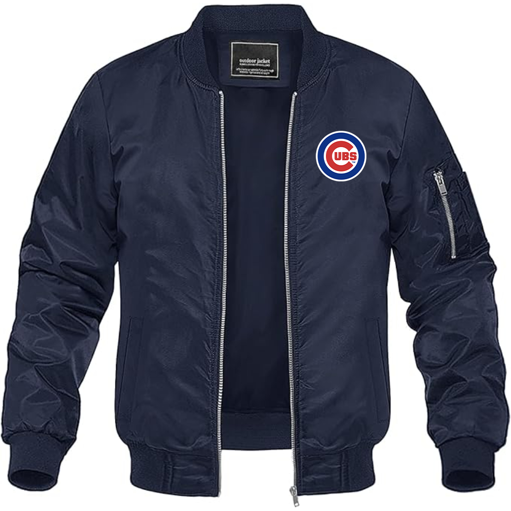 Men's Chicago Cubs Logo Lightweight Bomber Jacket Windbreaker Softshell Varsity Jacket Coat