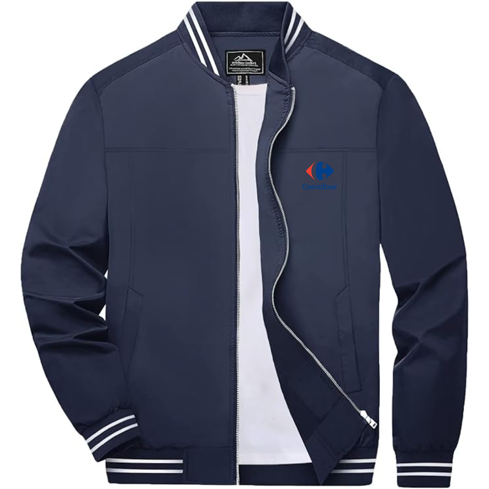 Men's  Carrefour Lightweight Zip-Up Bomber Jacket with Ribbed Collar and Cuffs Versatile Casual Outerwear