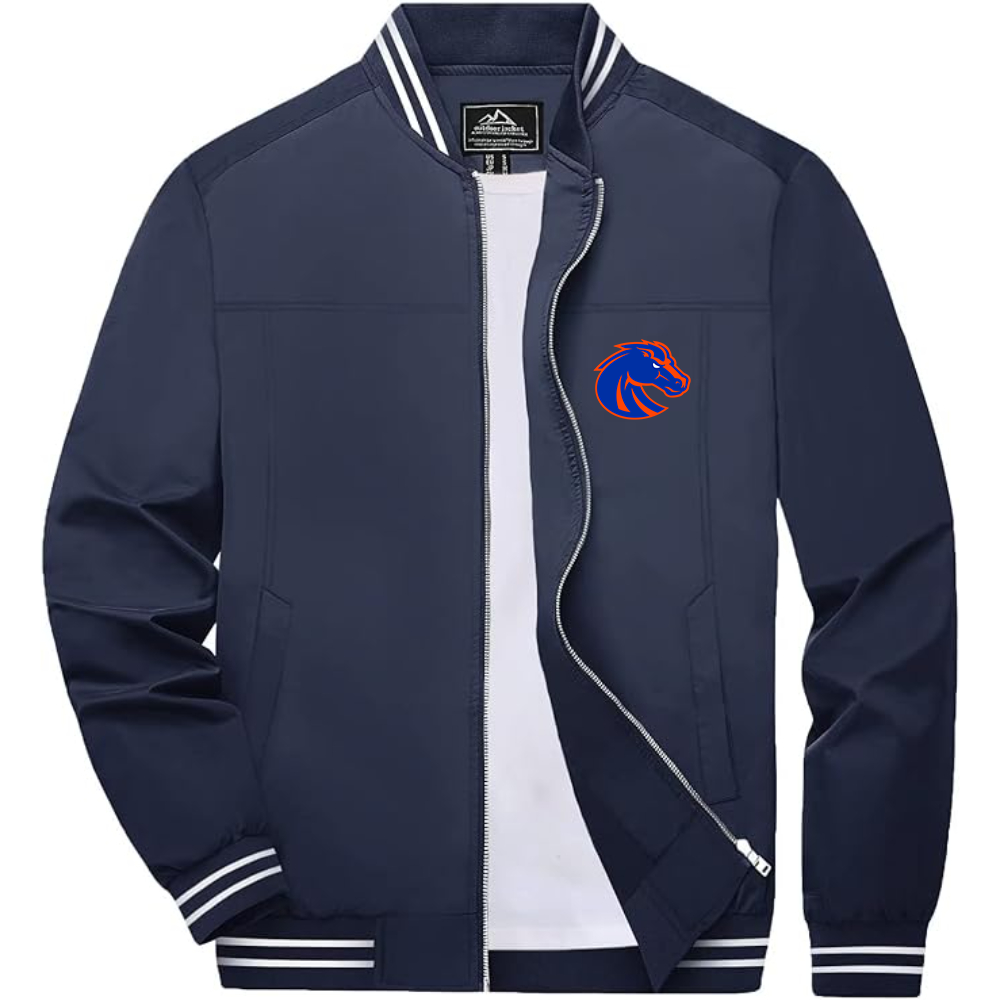 Men's Boise State Broncos  Lightweight Zip-Up Bomber Jacket with Ribbed Collar and Cuffs Versatile Casual Outerwear