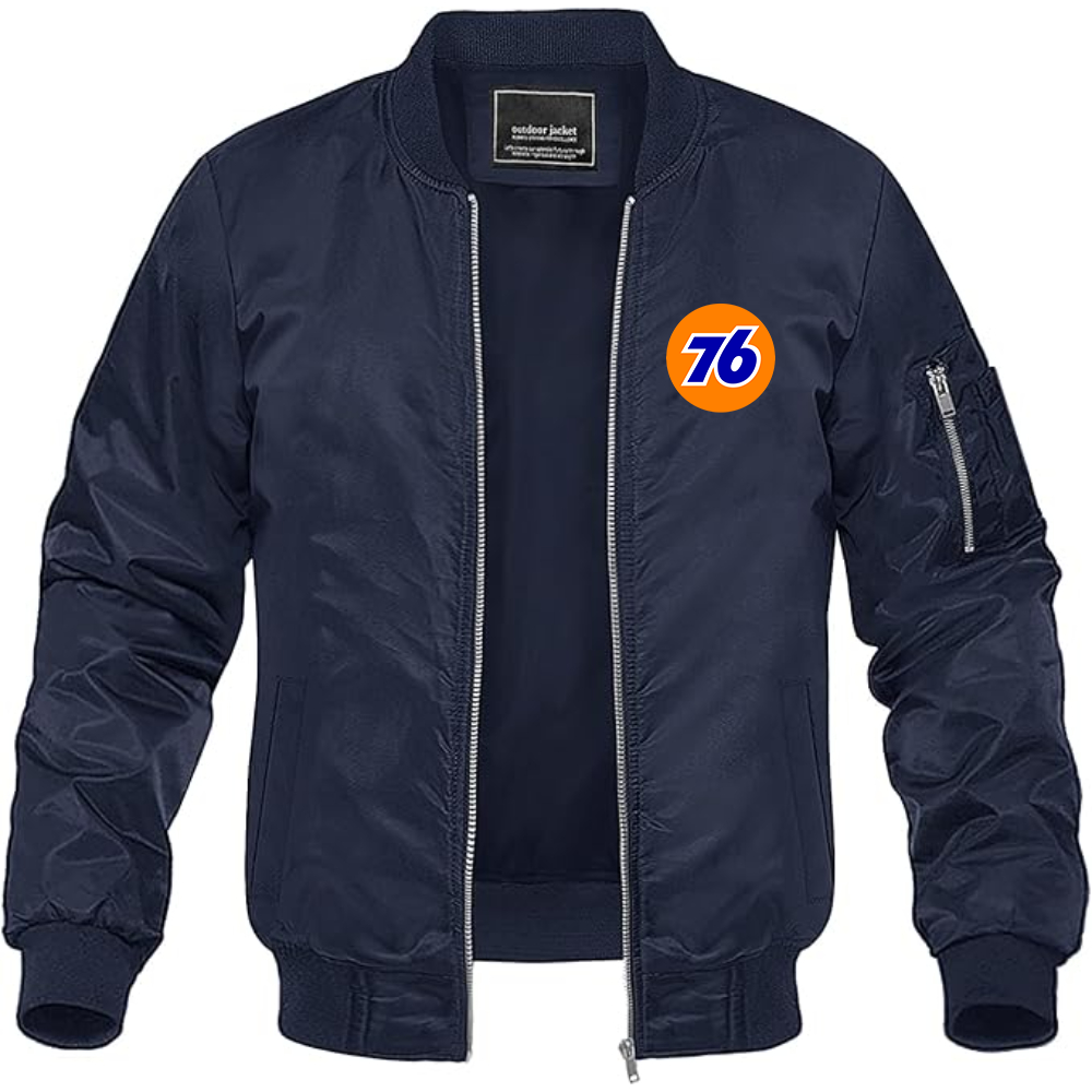 Men's 76 Gas Station Lightweight Bomber Jacket Windbreaker Softshell Varsity Jacket Coat