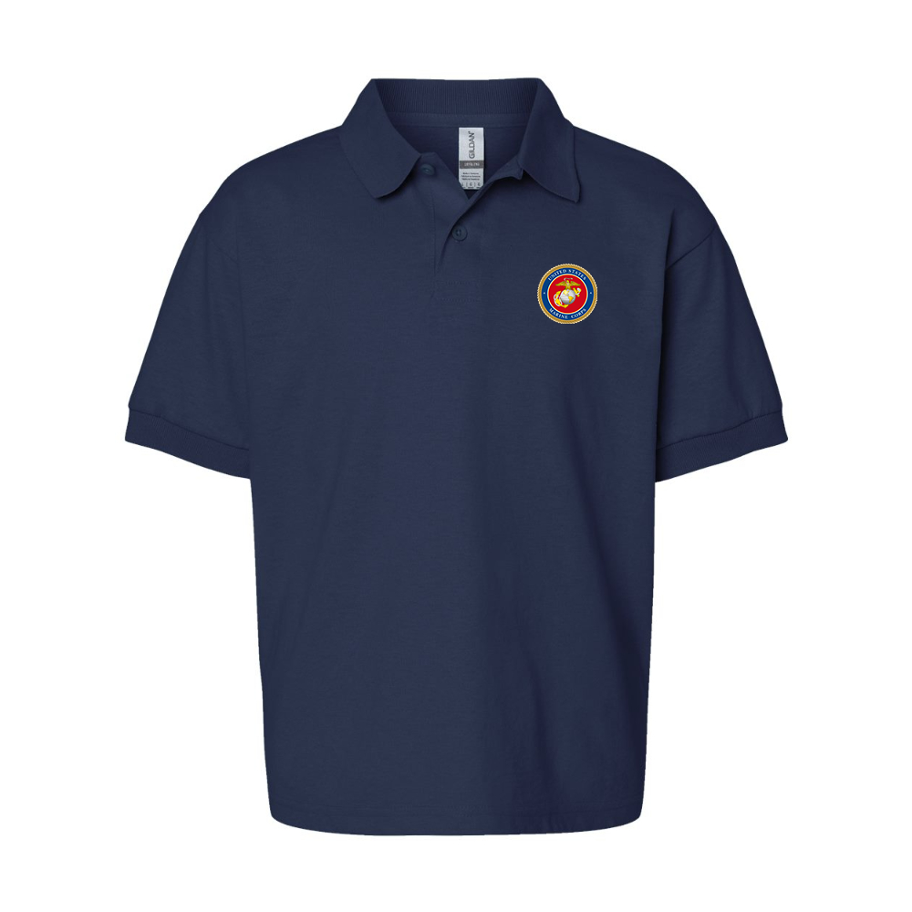 Youth  USMC Emblem Gildan Dry Blend Jersey Polo