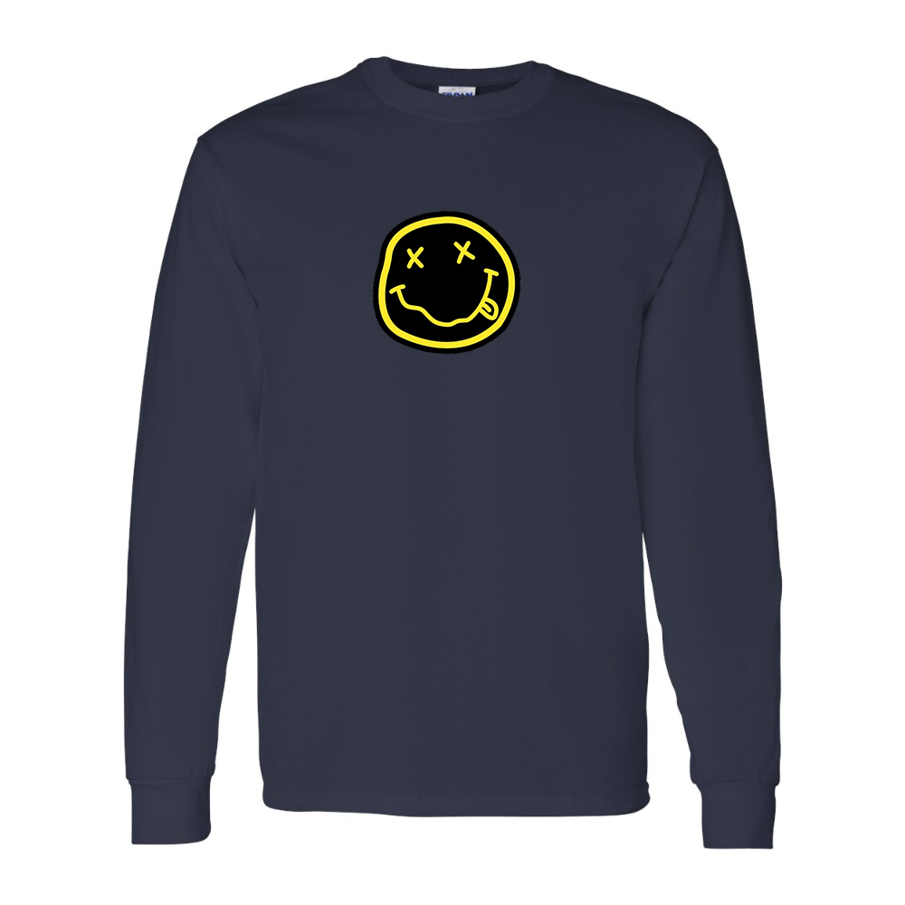Men's Nirvana Yellow and Black Face Gildan Heavy Cotton Long Sleeve T-Shirt