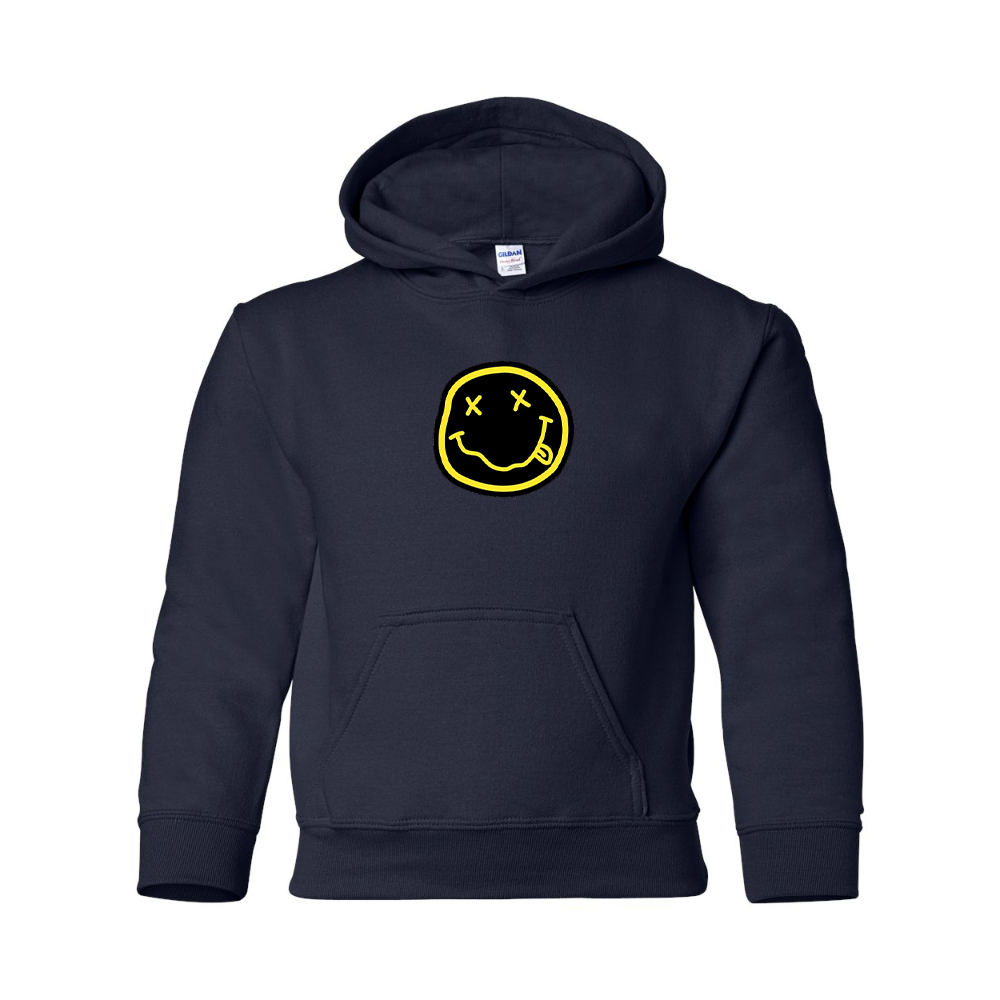 Youth Nirvana Yellow and Black Face Gildan Heavy Blend  Hooded Sweatshirt