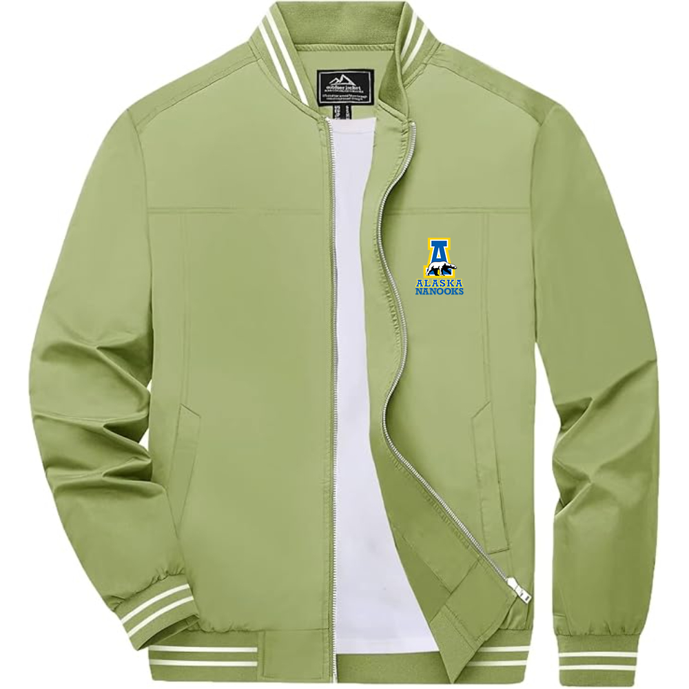 Men's Alaska Nanooks Lightweight Zip-Up Bomber Jacket with Ribbed Collar and Cuffs Versatile Casual Outerwear