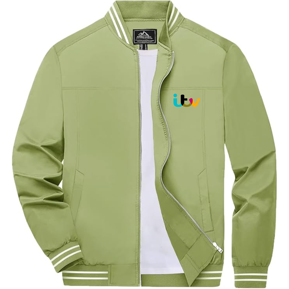 Men's Itv Lightweight Zip-Up Bomber Jacket with Ribbed Collar and Cuffs Versatile Casual Outerwear