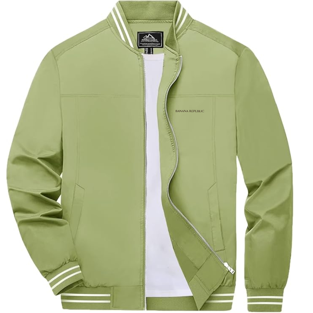 Men's Banana Republic Lightweight Zip-Up Bomber Jacket with Ribbed Collar and Cuffs Versatile Casual Outerwear