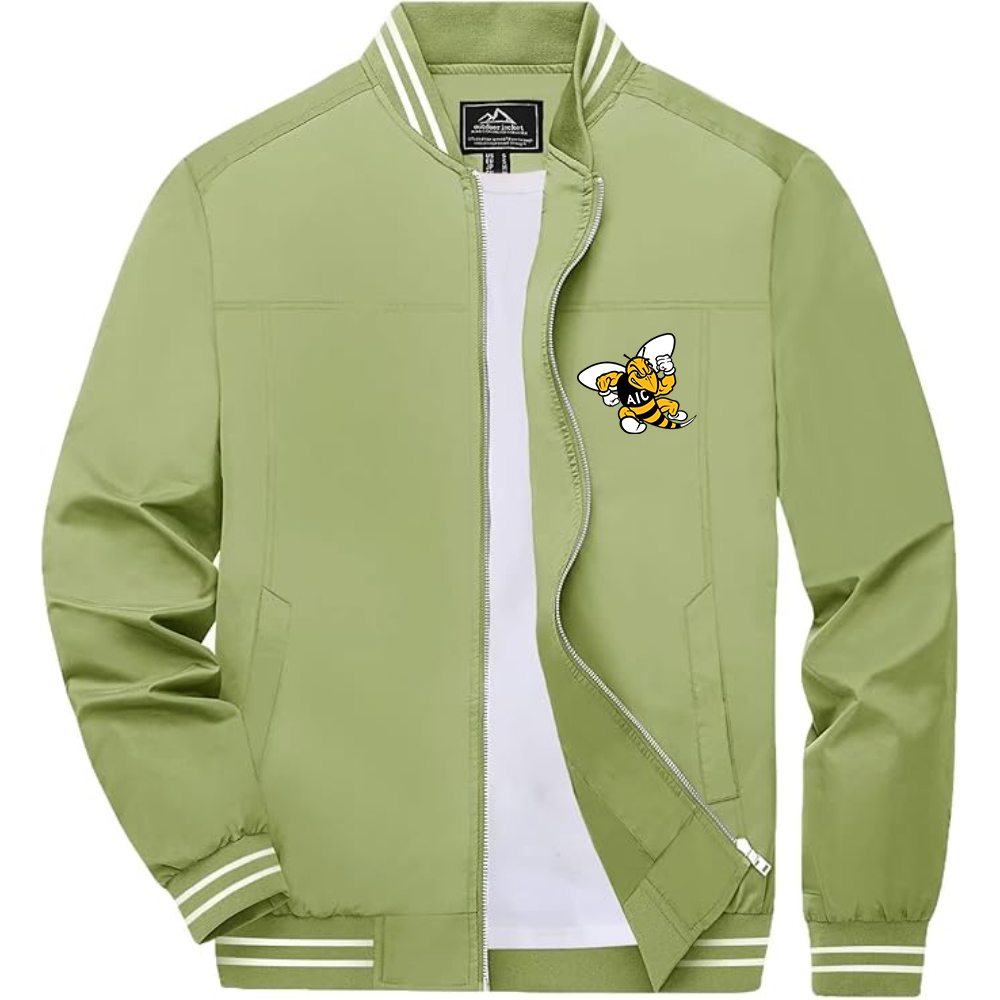 Men's AIC Yellow Jackets  Lightweight Zip-Up Bomber Jacket with Ribbed Collar and Cuffs Versatile Casual Outerwear