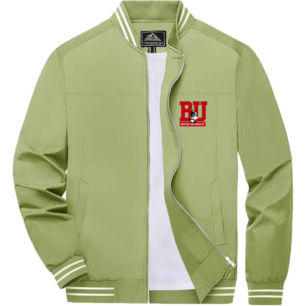 Men's Boston University Terriers Lightweight Zip-Up Bomber Jacket with Ribbed Collar and Cuffs Versatile Casual Outerwear