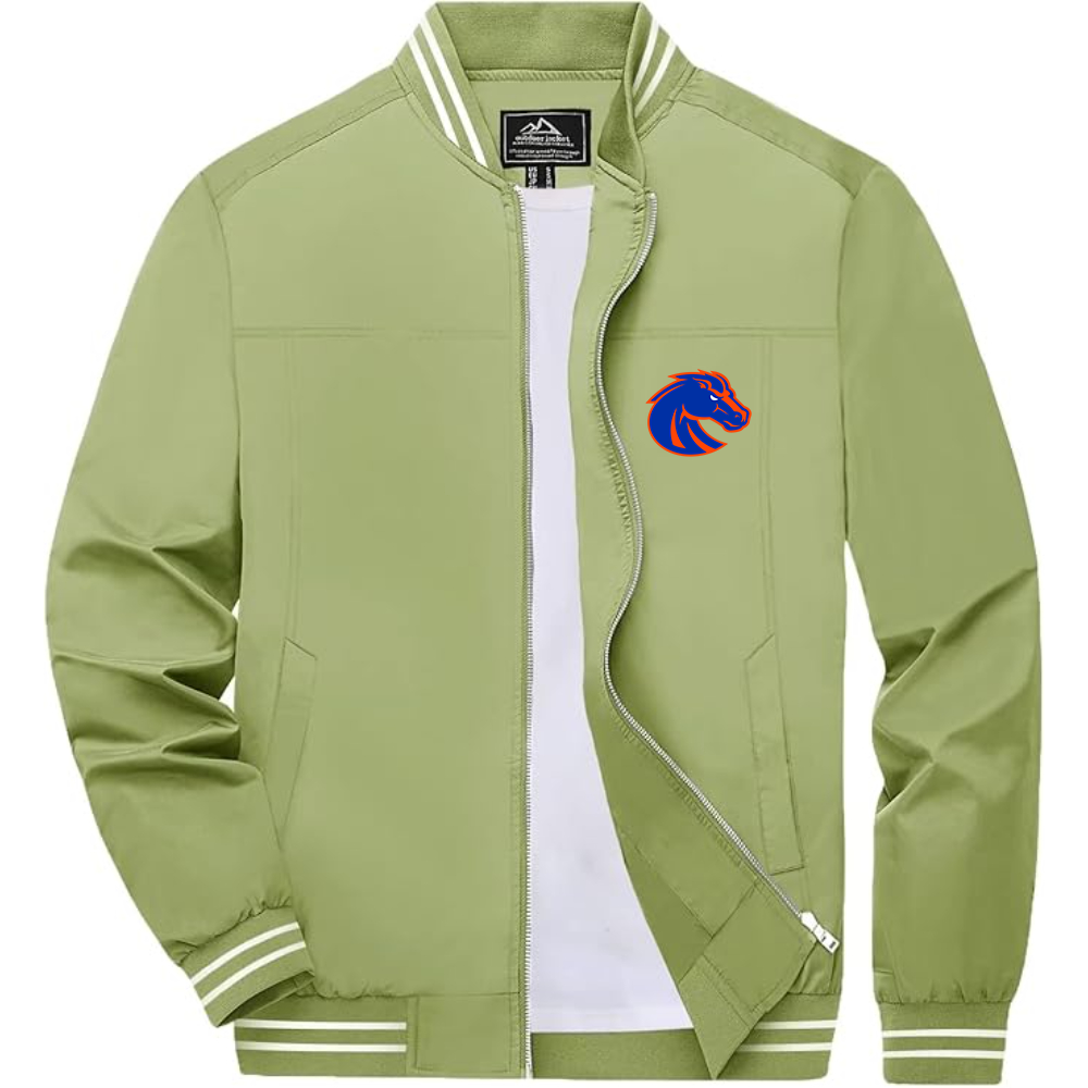 Men's Boise State Broncos  Lightweight Zip-Up Bomber Jacket with Ribbed Collar and Cuffs Versatile Casual Outerwear