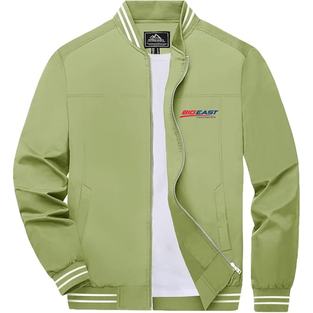 Men's  Big East Conference  Lightweight Zip-Up Bomber Jacket with Ribbed Collar and Cuffs Versatile Casual Outerwear