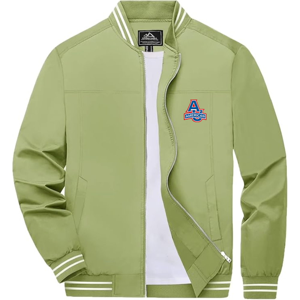 Men's  American Eagles Lightweight Zip-Up Bomber Jacket with Ribbed Collar and Cuffs Versatile Casual Outerwear
