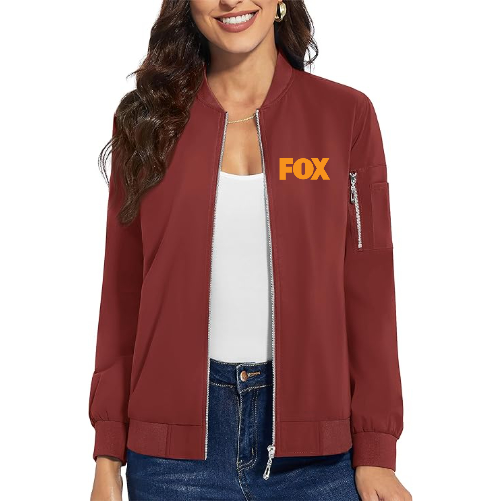 Women's  Fox  Premium Bomber Jacket with Polished Detailing and Functional Sleeve Pocket Modern Luxury Outerwear