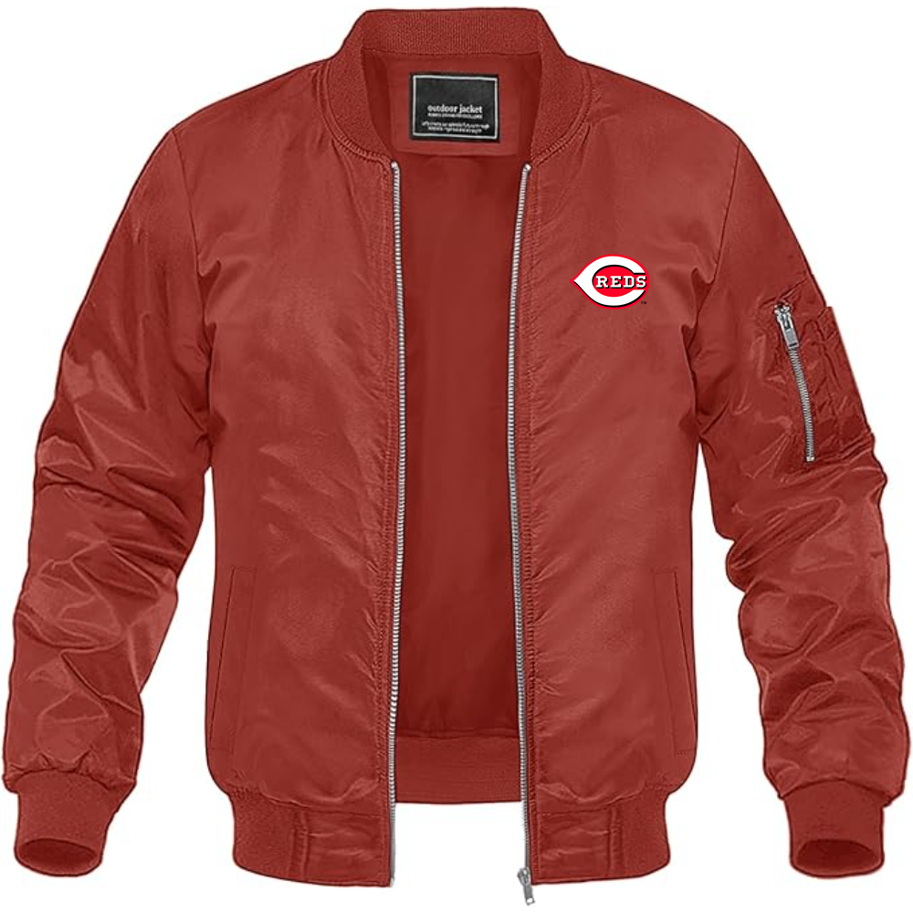 Men's Cincinnati Reds Logo Lightweight Bomber Jacket Windbreaker Softshell Varsity Jacket Coat
