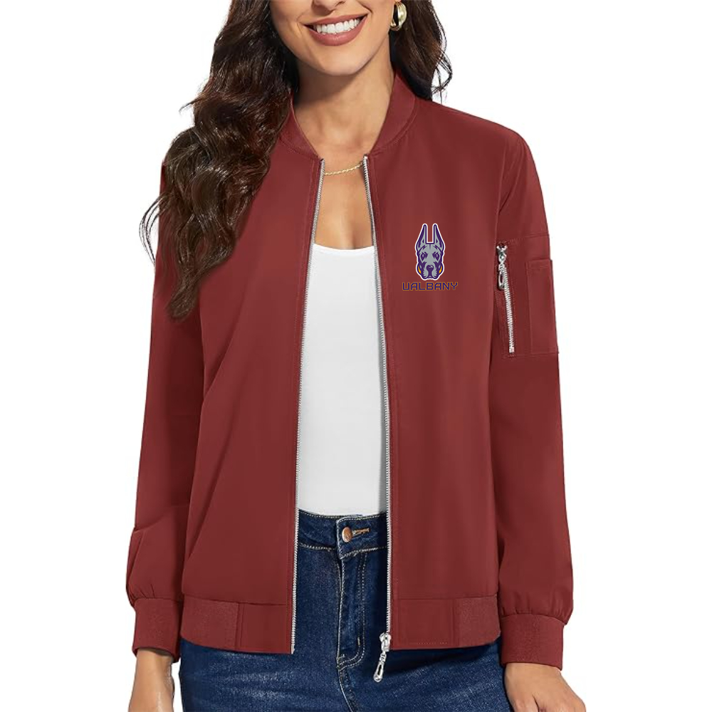 Women's Albany Great Danes Premium Bomber Jacket with Polished Detailing and Functional Sleeve Pocket Modern Luxury Outerwear