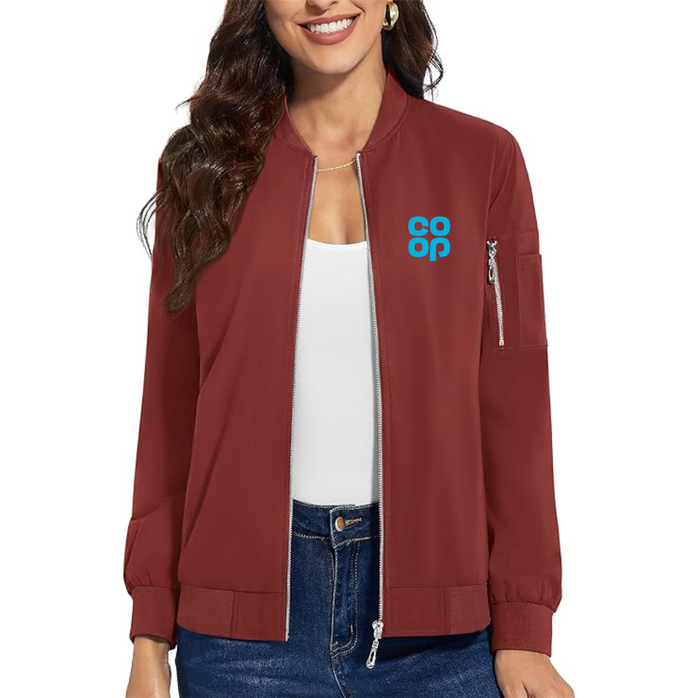 Women's  CoOp Premium Bomber Jacket with Polished Detailing and Functional Sleeve Pocket Modern Luxury Outerwear