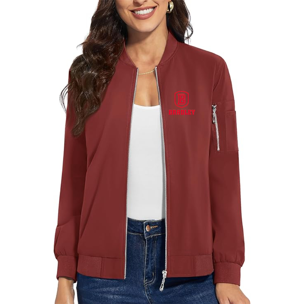 Women's Bradley Braves  Premium Bomber Jacket with Polished Detailing and Functional Sleeve Pocket Modern Luxury Outerwear