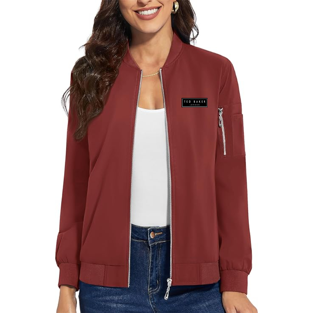 Women's  Ted Baker Premium Bomber Jacket with Polished Detailing and Functional Sleeve Pocket Modern Luxury Outerwear