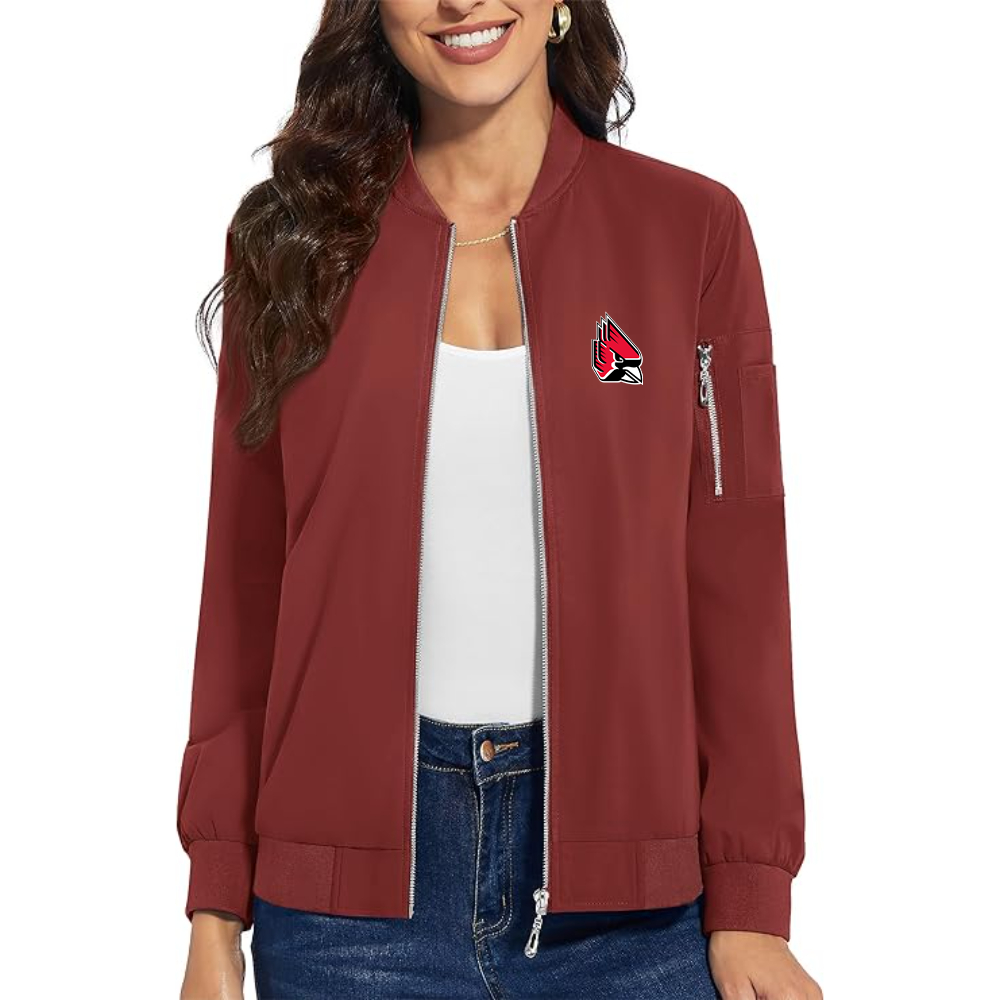 Women's  Ball State Cardinals  Premium Bomber Jacket with Polished Detailing and Functional Sleeve Pocket Modern Luxury Outerwear