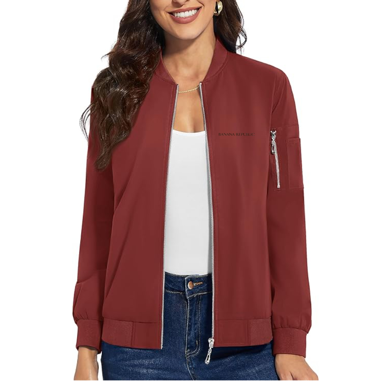 Women's Banana Republic Premium Bomber Jacket with Polished Detailing and Functional Sleeve Pocket Modern Luxury Outerwear