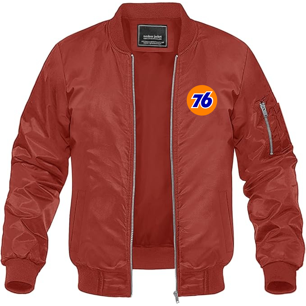 Men's 76 Gas Station Lightweight Bomber Jacket Windbreaker Softshell Varsity Jacket Coat