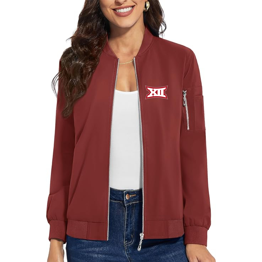 Women's Big 12 Conference  Premium Bomber Jacket with Polished Detailing and Functional Sleeve Pocket Modern Luxury Outerwear