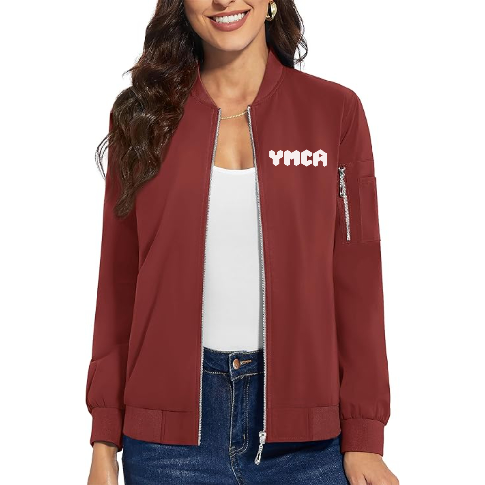 Women's YMCA Mauve Premium Bomber Jacket with Polished Detailing and Functional Sleeve Pocket Modern Luxury Outerwear