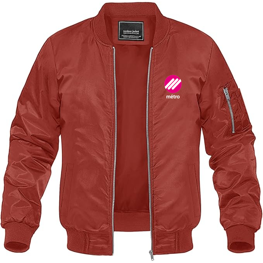 Men's Lausanne Métro Logo Lightweight Bomber Jacket Windbreaker Softshell Varsity Jacket Coat