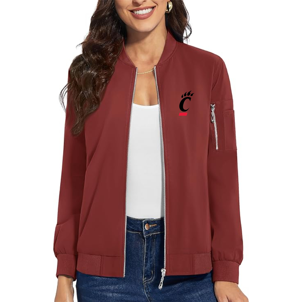 Women's  Cincinnati Bearcats Premium Bomber Jacket with Polished Detailing and Functional Sleeve Pocket Modern Luxury Outerwear