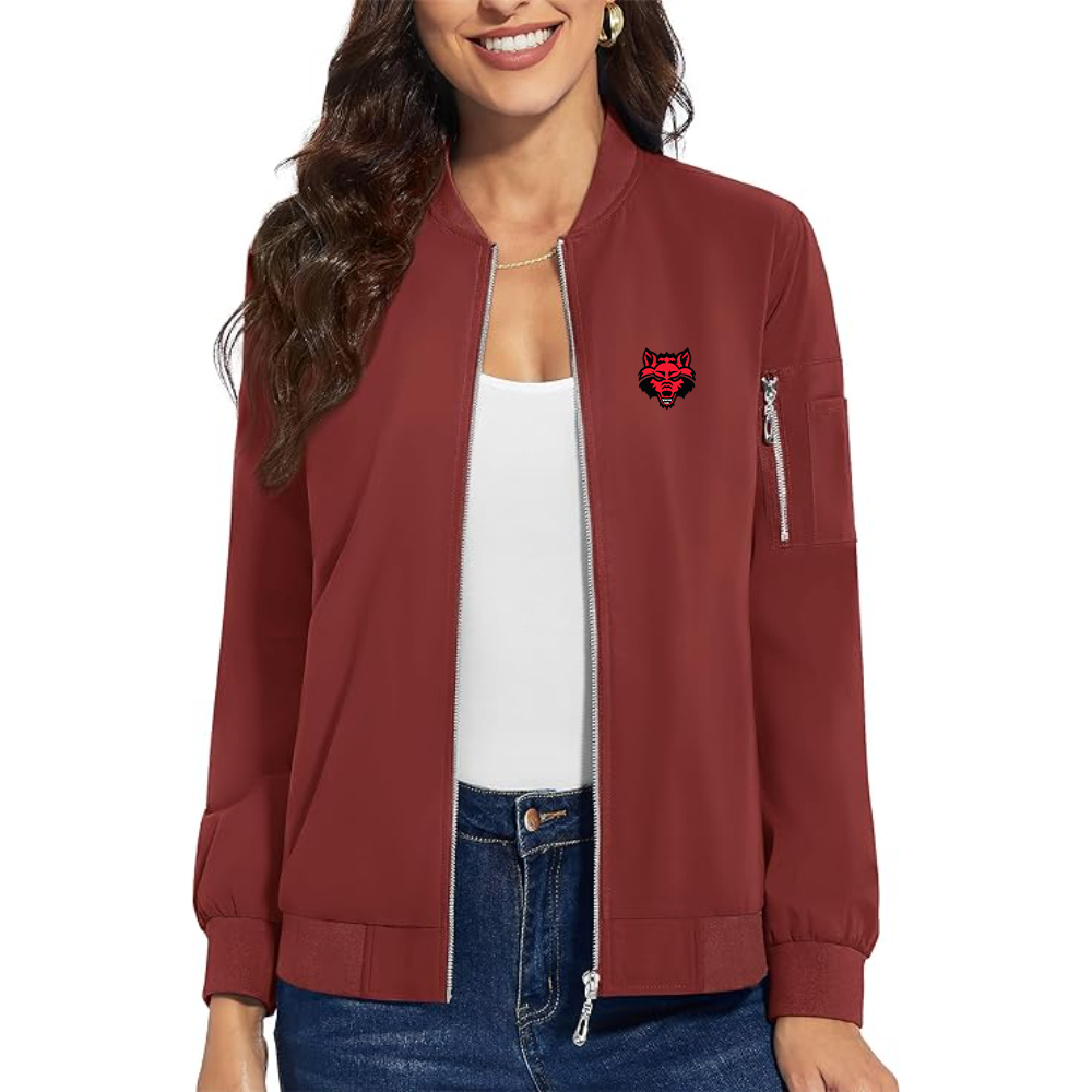 Women's Arkansas State Red Wolves Premium Bomber Jacket with Polished Detailing and Functional Sleeve Pocket Modern Luxury Outerwear